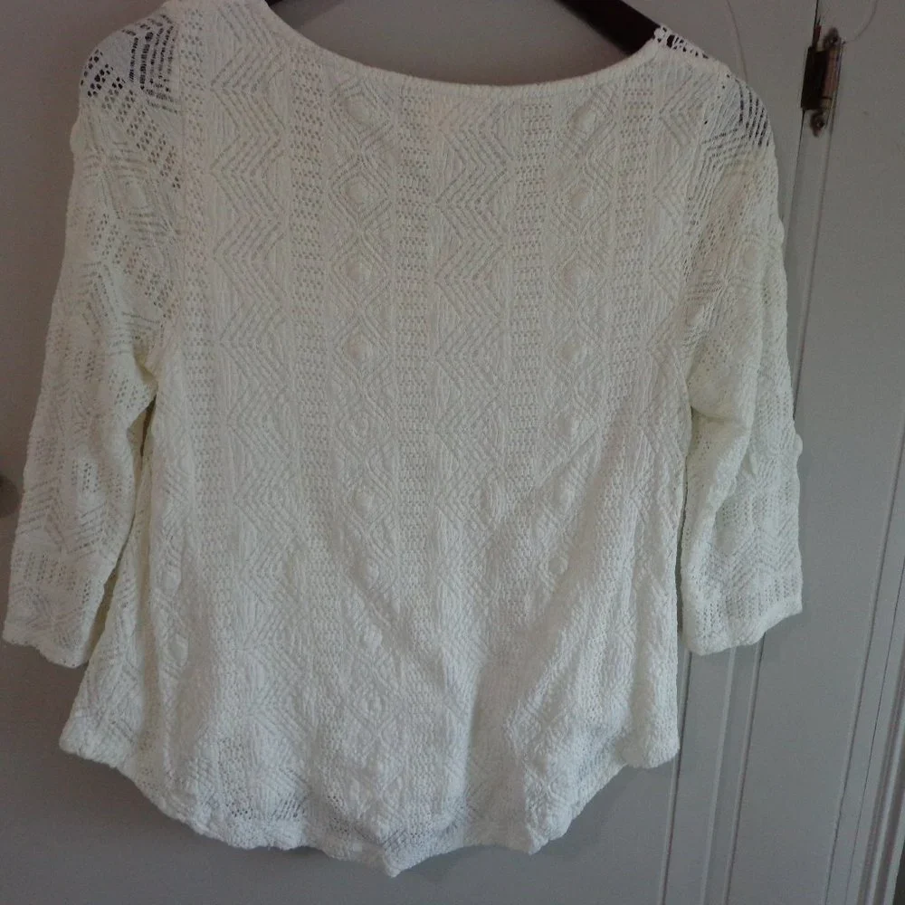 Anthropologie Lace Melange Top by Meadow Rue SP OffWhite  Embroidery 3/4 Sleeves